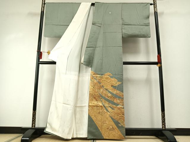 平和屋着物●豪華色留袖　駒刺繍　扇面熨斗花文　松　金彩　正絹　逸品　AABE1817fy
