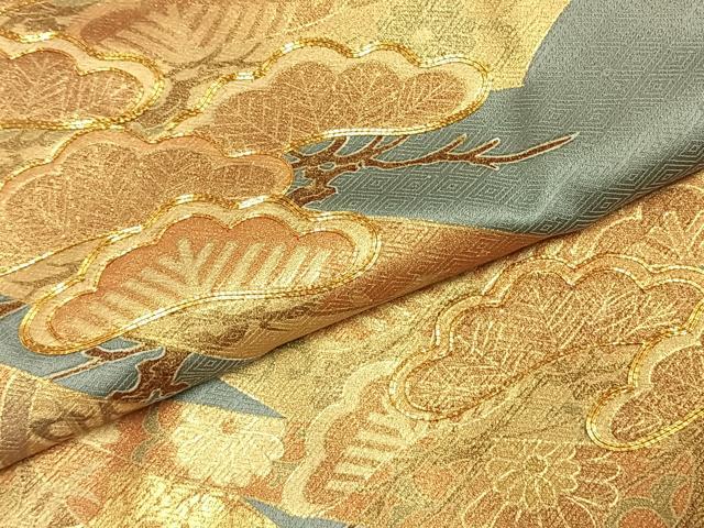 平和屋着物●豪華色留袖　駒刺繍　扇面熨斗花文　松　金彩　正絹　逸品　AABE1817fy