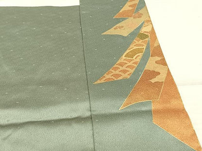平和屋着物●豪華色留袖　駒刺繍　扇面熨斗花文　松　金彩　正絹　逸品　AABE1817fy