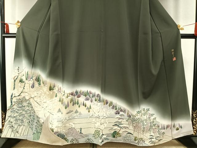平和屋着物●川野栖山　訪問着　西芳寺　暈し染め　正絹　逸品　AABE1818fy