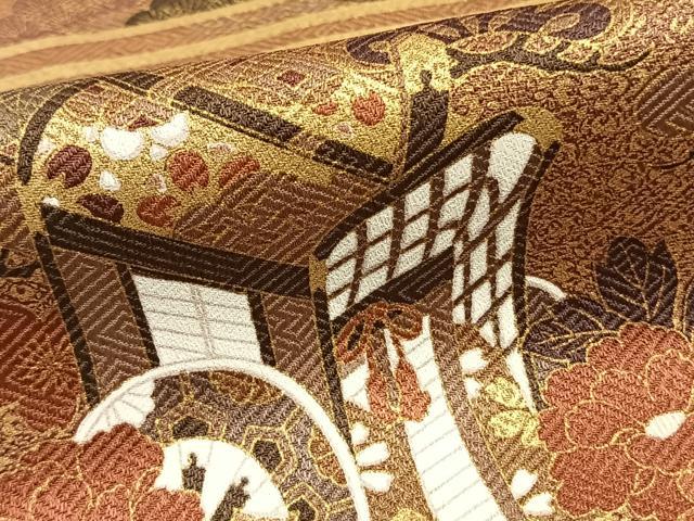 平和屋着物●豪華色留袖 御所車花鳥文 金彩 正絹 逸品 AABE1819fy