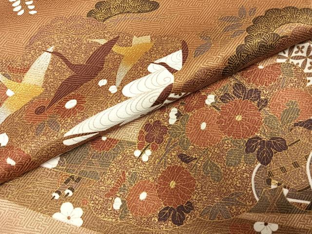 平和屋着物●豪華色留袖 御所車花鳥文 金彩 正絹 逸品 AABE1819fy