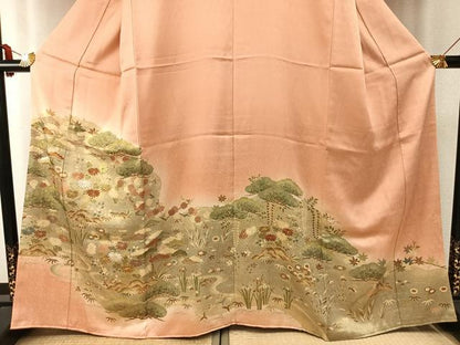 平和屋着物●豪華色留袖　駒刺繍　草花文　金彩　正絹　逸品　AABE1821fy