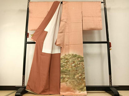 平和屋着物●豪華色留袖　駒刺繍　草花文　金彩　正絹　逸品　AABE1821fy