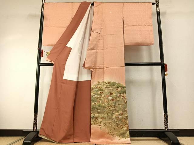平和屋着物●豪華色留袖　駒刺繍　草花文　金彩　正絹　逸品　AABE1821fy