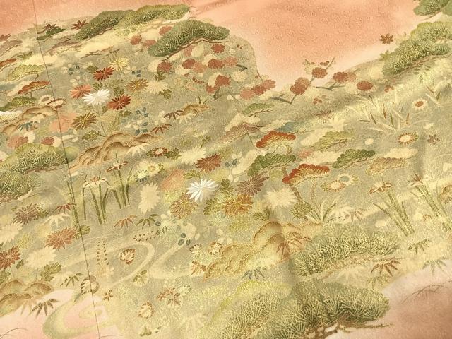 平和屋着物●豪華色留袖　駒刺繍　草花文　金彩　正絹　逸品　AABE1821fy
