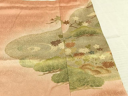 平和屋着物●豪華色留袖　駒刺繍　草花文　金彩　正絹　逸品　AABE1821fy