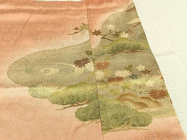 平和屋着物●豪華色留袖　駒刺繍　草花文　金彩　正絹　逸品　AABE1821fy
