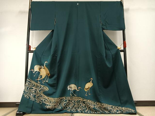 平和屋着物●訪問着　駒刺繍　鶴　金彩　ロング丈　正絹　逸品　AABE1822fy