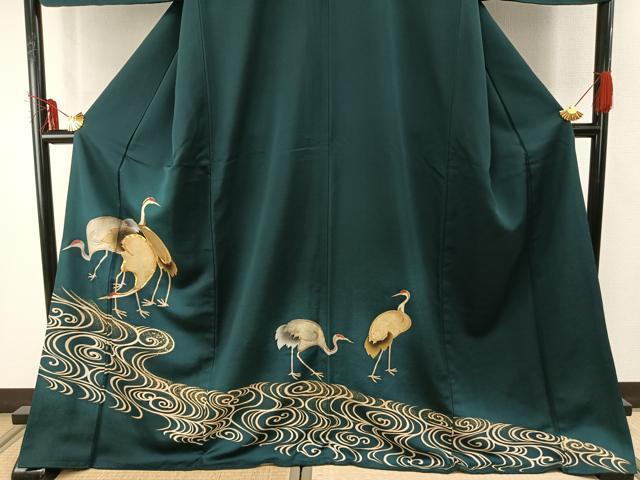 平和屋着物●訪問着　駒刺繍　鶴　金彩　ロング丈　正絹　逸品　AABE1822fy