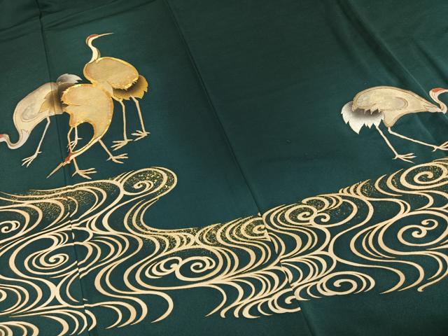 平和屋着物●訪問着　駒刺繍　鶴　金彩　ロング丈　正絹　逸品　AABE1822fy