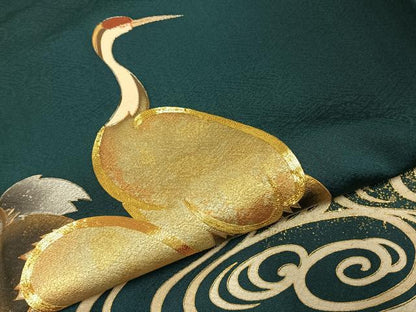 平和屋着物●訪問着　駒刺繍　鶴　金彩　ロング丈　正絹　逸品　AABE1822fy