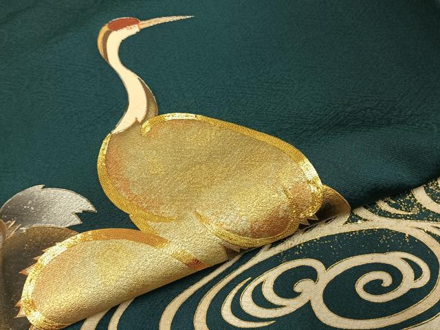 平和屋着物●訪問着　駒刺繍　鶴　金彩　ロング丈　正絹　逸品　AABE1822fy