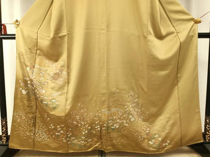 平和屋着物●色留訪問着　駒刺繍　風景花文　金彩　正絹　逸品　AABE1823fy