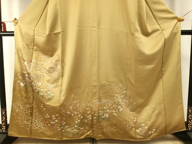 平和屋着物●色留訪問着　駒刺繍　風景花文　金彩　正絹　逸品　AABE1823fy