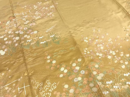 平和屋着物●色留訪問着　駒刺繍　風景花文　金彩　正絹　逸品　AABE1823fy