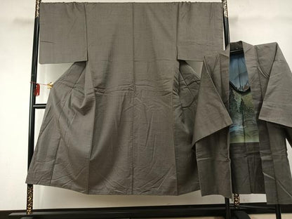平和屋着物●男性　紬　アンサンブル　亀甲柄　正絹　逸品　AABE1825fy