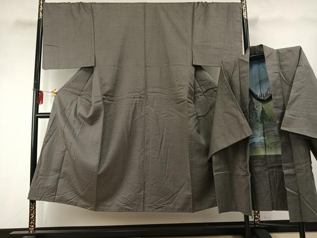 平和屋着物●男性　紬　アンサンブル　亀甲柄　正絹　逸品　AABE1825fy