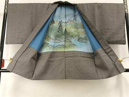 平和屋着物●男性　紬　アンサンブル　亀甲柄　正絹　逸品　AABE1825fy