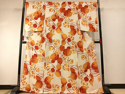 平和屋着物●上質な小紋　枝葉文　ろうけつ染め　正絹　逸品　AABE1832fy
