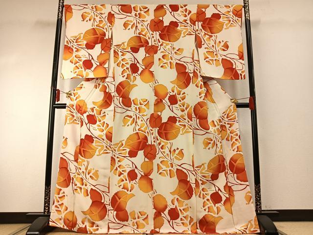 平和屋着物●上質な小紋　枝葉文　ろうけつ染め　正絹　逸品　AABE1832fy