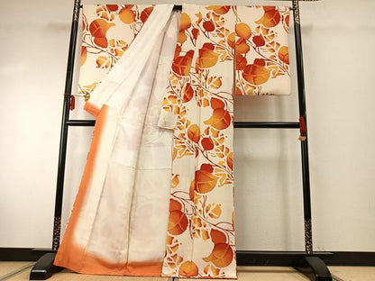 平和屋着物●上質な小紋　枝葉文　ろうけつ染め　正絹　逸品　AABE1832fy