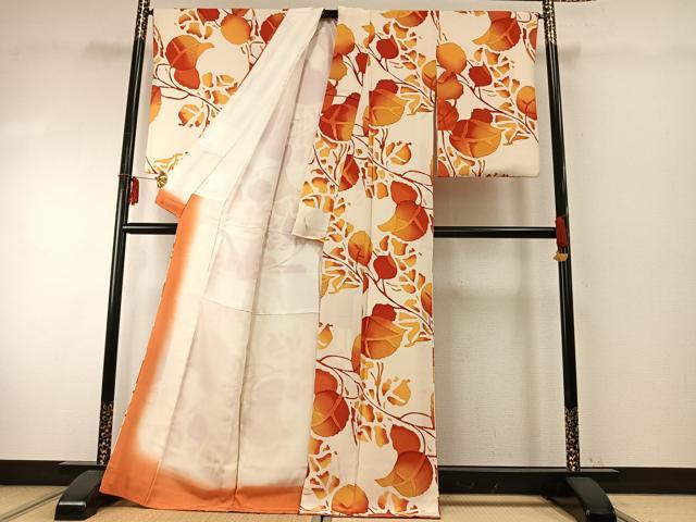 平和屋着物●上質な小紋　枝葉文　ろうけつ染め　正絹　逸品　AABE1832fy