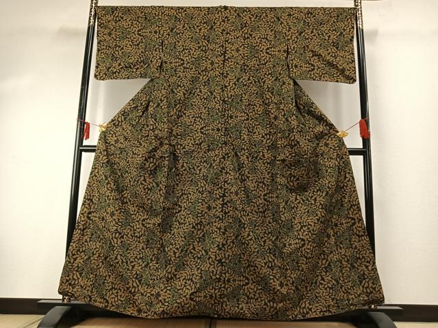平和屋着物●本場大島紬 一元絣 枝葉文 正絹 逸品 AABE1833fy