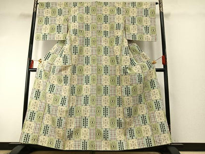 平和屋着物●上質な紬 市松文様 正絹 逸品 AABE1834fy
