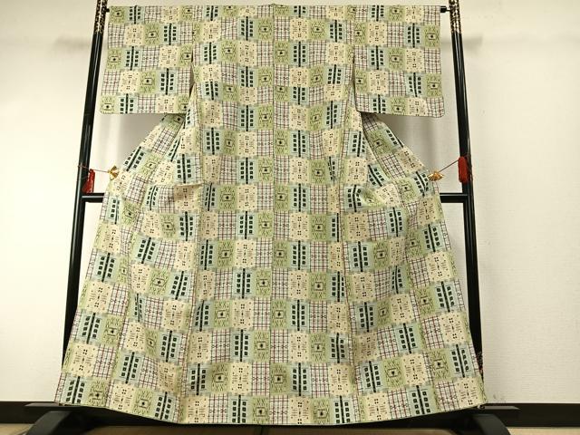 平和屋着物●上質な紬 市松文様 正絹 逸品 AABE1834fy