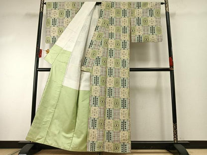 平和屋着物●上質な紬 市松文様 正絹 逸品 AABE1834fy