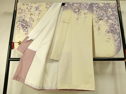 平和屋着物●小振袖　二尺袖　草花文　暈し染め　金彩　洗える着物　AABE1843fy