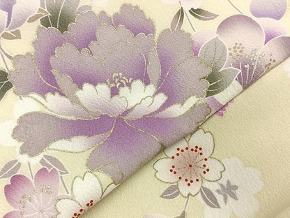 平和屋着物●小振袖　二尺袖　草花文　暈し染め　金彩　洗える着物　AABE1843fy