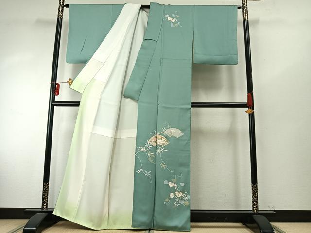 平和屋着物●訪問着　蔦の葉文　金彩　正絹　逸品　未使用　AABG8038cs 平和屋着物○訪問着 蔦の葉地紙花文 金彩 正絹 逸品