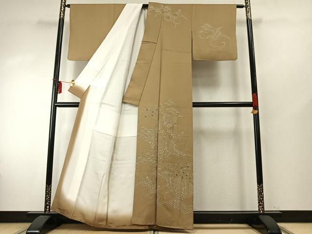 平和屋着物●訪問着 刺繍 雲取り草花文 金糸 正絹 逸品 AABE1849fy