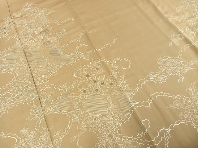 平和屋着物●訪問着 刺繍 雲取り草花文 金糸 正絹 逸品 AABE1849fy