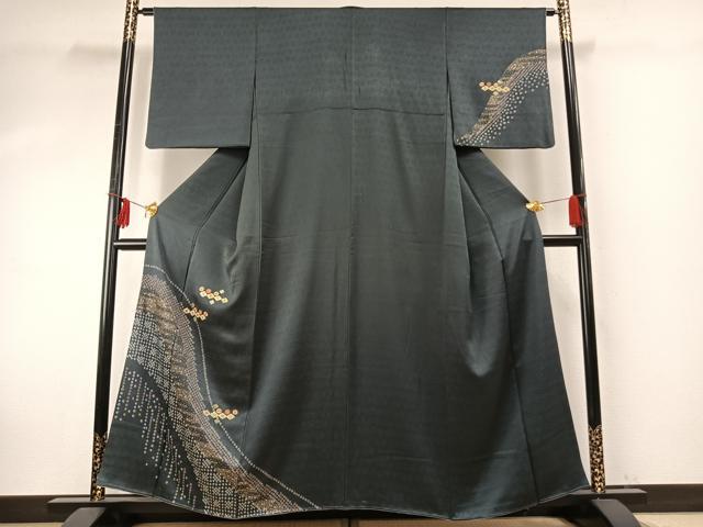 平和屋着物▽訪問着　単衣　駒刺繍　舞蝶文　正絹　逸品　AAAV2701fy 平和屋着物○訪問着 友禅 駒刺繍 地紙花文 金彩 正絹 逸品 AABG7352ph