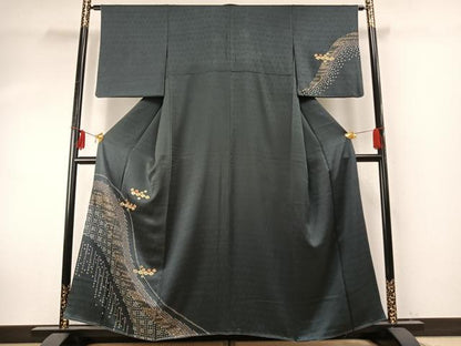 平和屋着物●訪問着　駒刺繍　舞花文　金糸　金彩　正絹　逸品　AABE1851fy