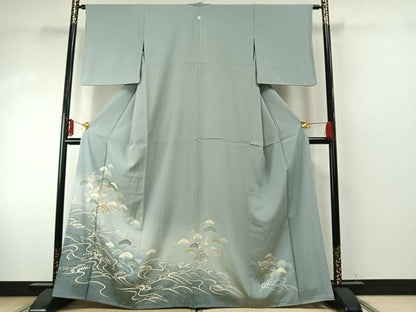 平和屋着物●訪問着　友禅　駒刺繍　立波風景文　暈し染め　金彩　正絹　逸品　AABE1859fy