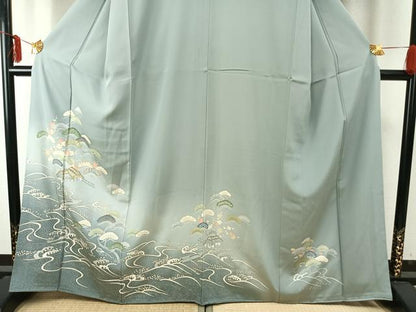 平和屋着物●訪問着　友禅　駒刺繍　立波風景文　暈し染め　金彩　正絹　逸品　AABE1859fy