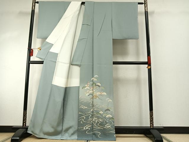 平和屋着物●訪問着　友禅　駒刺繍　立波風景文　暈し染め　金彩　正絹　逸品　AABE1859fy