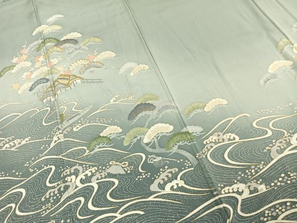 平和屋着物●訪問着　友禅　駒刺繍　立波風景文　暈し染め　金彩　正絹　逸品　AABE1859fy