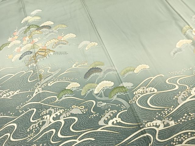 平和屋着物●訪問着　友禅　駒刺繍　立波風景文　暈し染め　金彩　正絹　逸品　AABE1859fy
