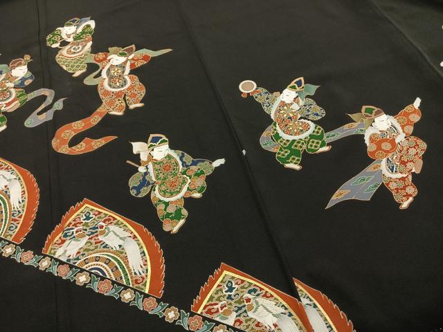 平和屋着物○近江英章 黒留袖 友禅 駒刺繍 人物文 金彩 正絹