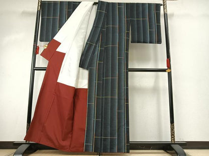 平和屋着物●上質な紬 縞 正絹 逸品 AABE1877fy