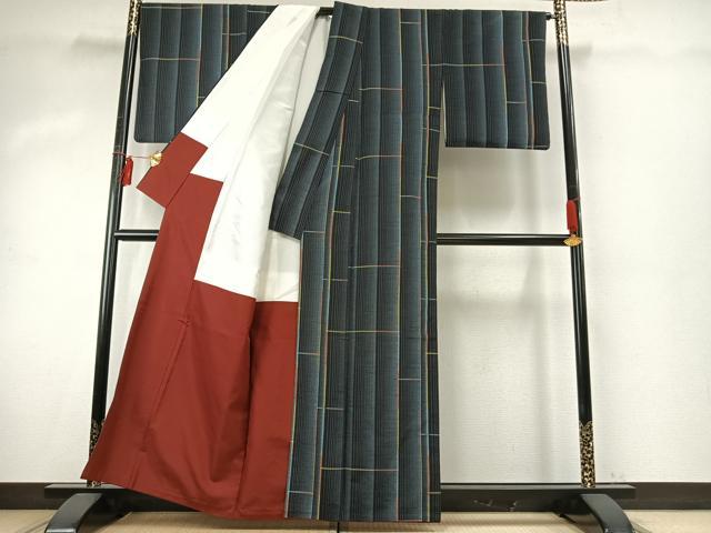 平和屋着物●上質な紬 縞 正絹 逸品 AABE1877fy