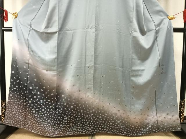 平和屋着物○日展作家 山本唯与志 レリーフ染 訪問着 舞花