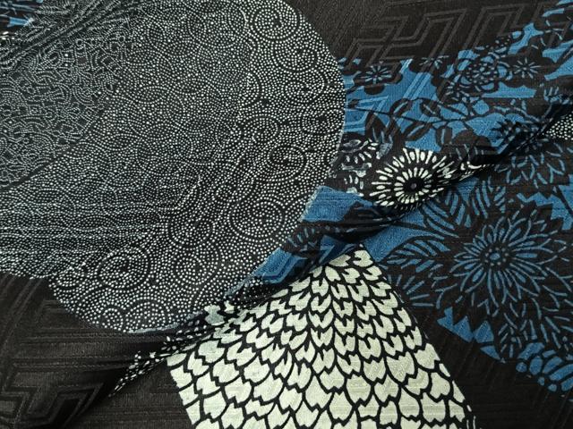 平和屋着物●豪華振袖　型染め　束ね熨斗花文　黒地　正絹　逸品　AABE1890fy