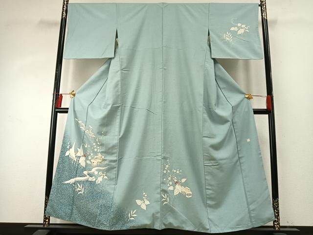 平和屋着物●訪問着 紬地 作家物 風景花文 金彩 正絹 逸品 AABE1895fy