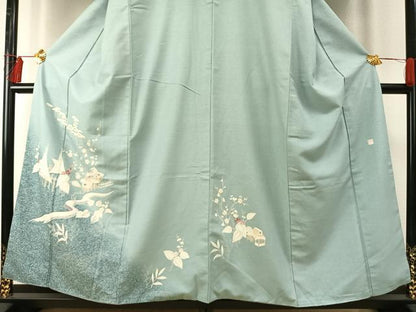 平和屋着物●訪問着 紬地 作家物 風景花文 金彩 正絹 逸品 AABE1895fy